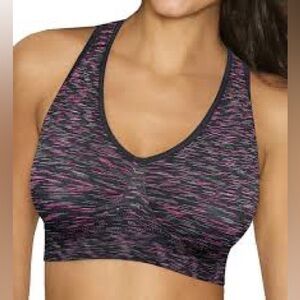 Pink and Black Racerback Sports Bra for High-Impact Workouts